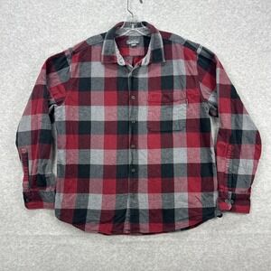Eddie Bauer Shirt Men XL Red Black Gray Buffalo Plaid Flannel Lumberjack Rugged